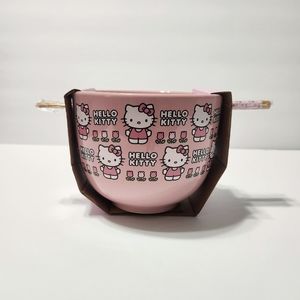 Hello kitty pink bowl with chopsticks nwt